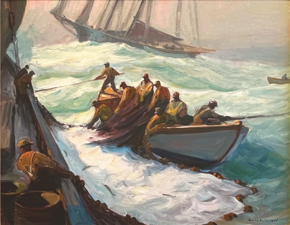 Appraisal: EMILE ALBERT GRUPPE - Hauling the Nets signed Emile A