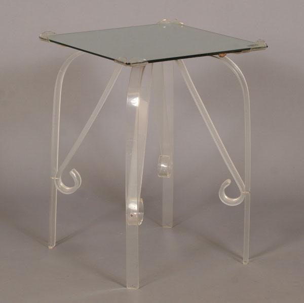 Appraisal: Lucite side table mirror top Arched legs with scroll supports