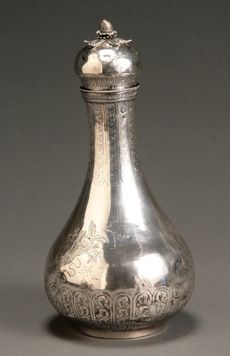 Appraisal: Turkish Silver Bottle Circa Having a bulbous body chased and