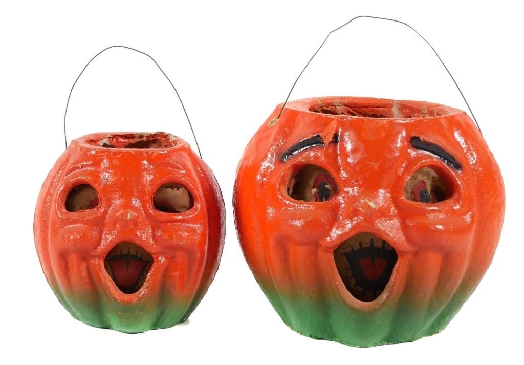 Appraisal: Two antique papier mache lanterns in the shape of pumpkins