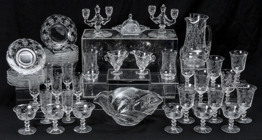 Appraisal: HEISEY ORCHID ELEGANT GLASSWARE Approx pieces to include the oz