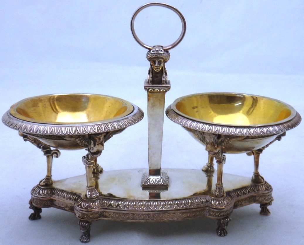 Appraisal: A French parcel gilt twin compartment salt stand Paris circa