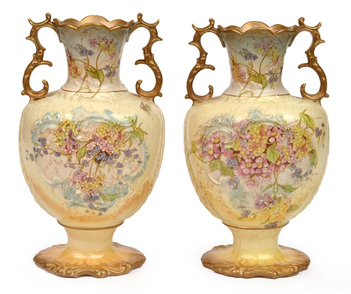 Appraisal: PAIR OF BURSLEM FLORAL DECORATED VASES