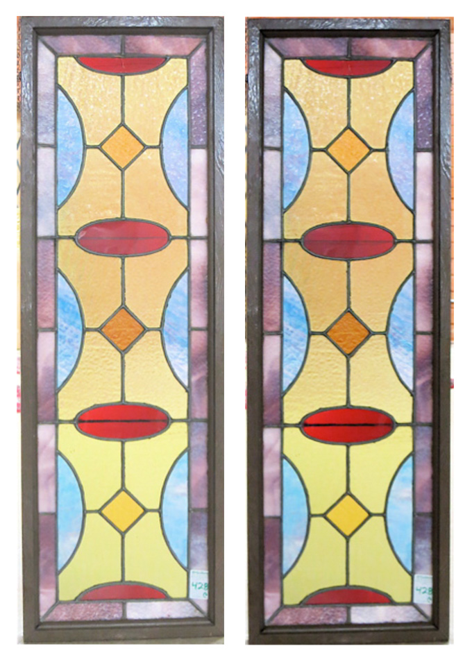 Appraisal: PAIR OF STAINED AND LEADED GLASS WINDOWS early th century