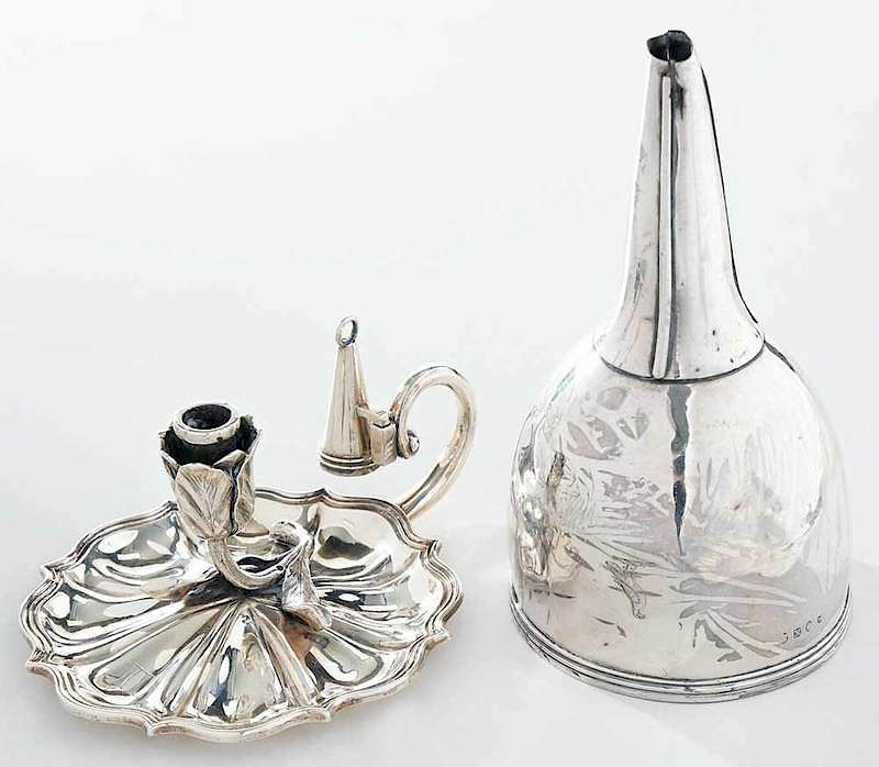 Appraisal: Two English Silver Items London including William IV chamberstick with