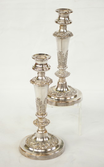 Appraisal: Pair of Sheffield-Plate Candlesticks second quarter th century in Foliate