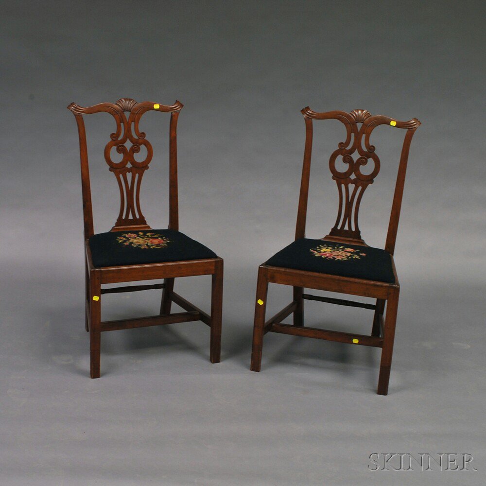 Appraisal: Pair of Chippendale-style Carved Mahogany Side Chairs each with crest