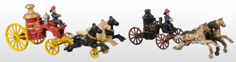 Appraisal: Lot of Cast Iron Horse-Drawn Fire Pumper Toys Description Red