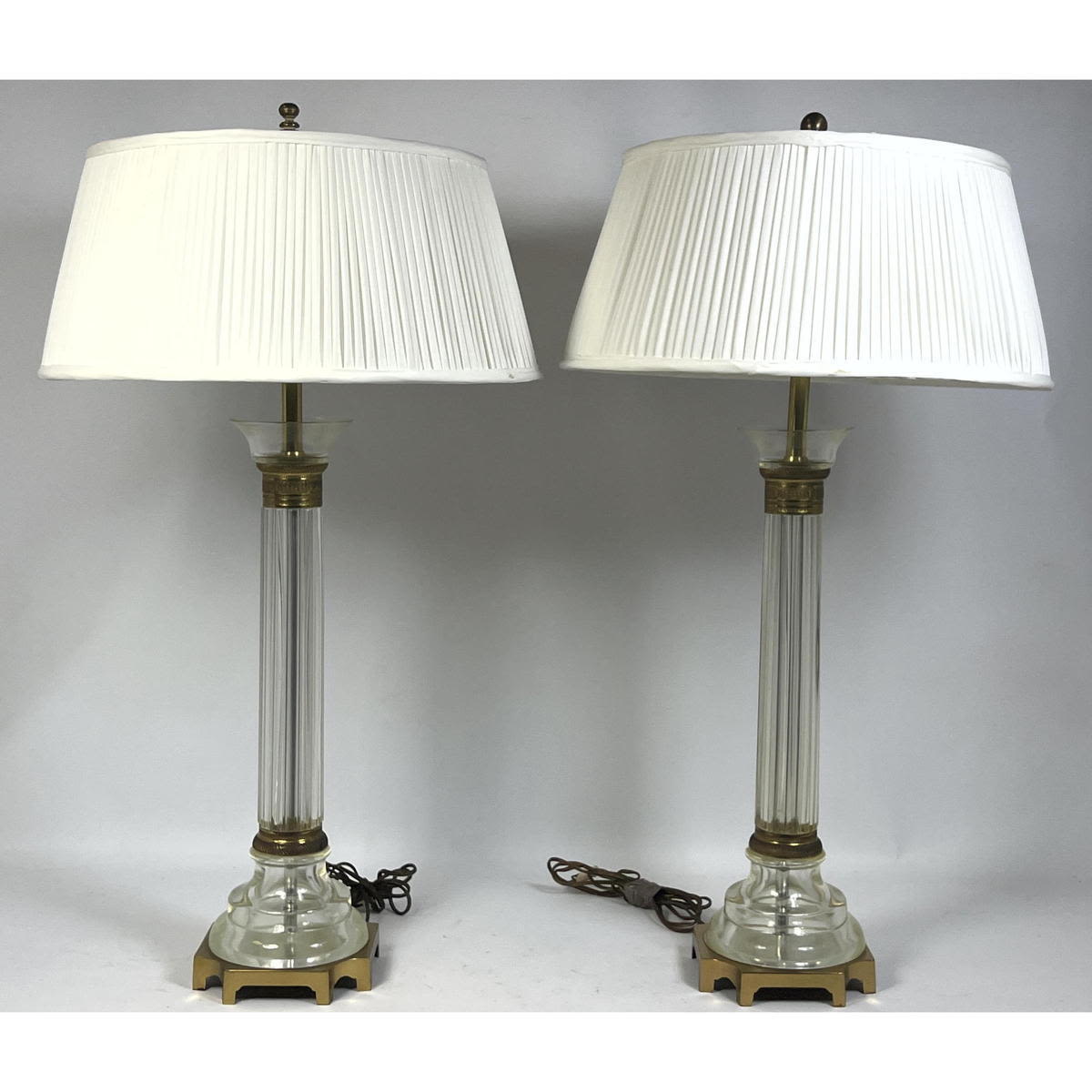 Appraisal: Pr MARBRO Crystal Column Table Lamps Gilt Bronze mounts Classical