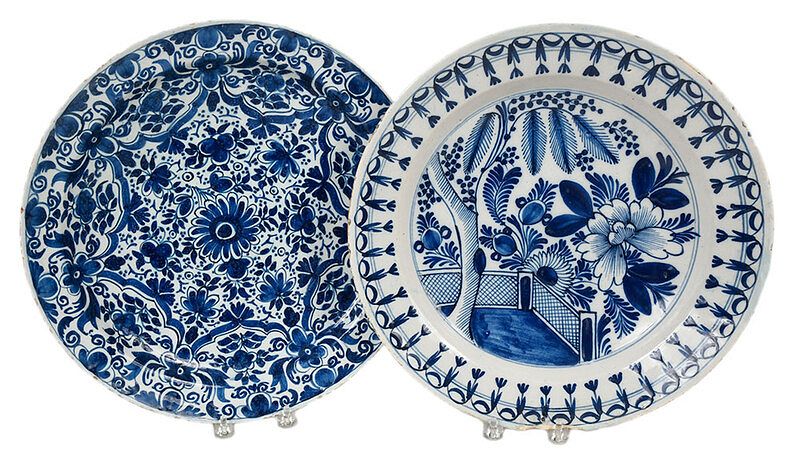 Appraisal: Two Blue and White Decorated Delftware Chargers Dutch th century