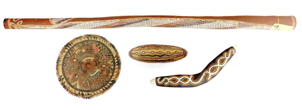 Appraisal: Aboriginal and indigenous items four pieces possibly tourist-quality including painted