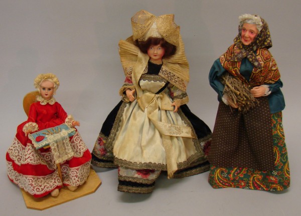 Appraisal: Lot of vintage dolls French Santon lady French celluloid lady