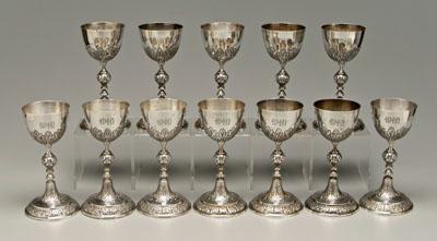 Appraisal: Twelve Mexican sterling goblets chalice form with acanthus decoration marks