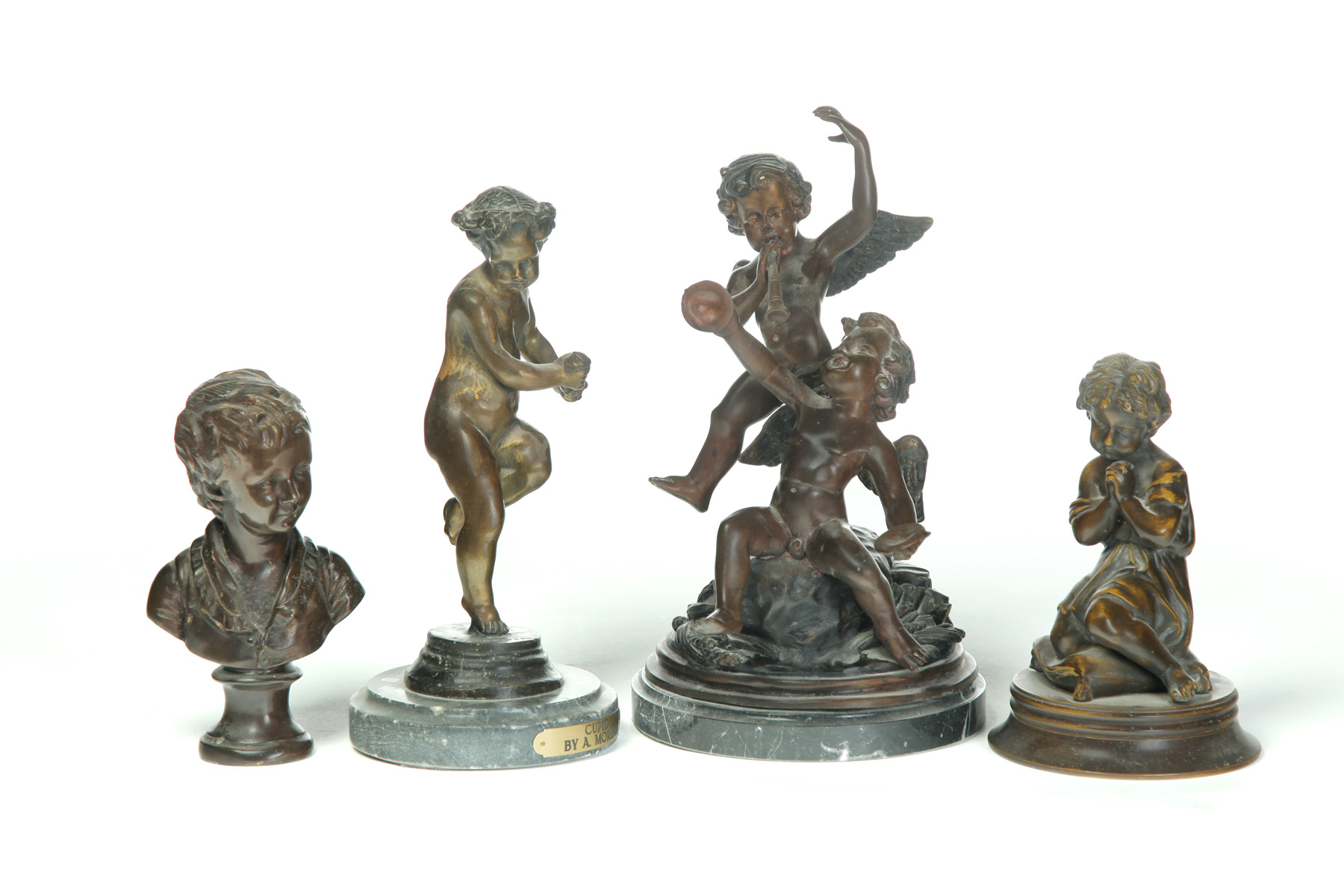 Appraisal: FOUR BRONZES AFTER FRENCH SCULPTORS Two after Auguste Moreau Boy