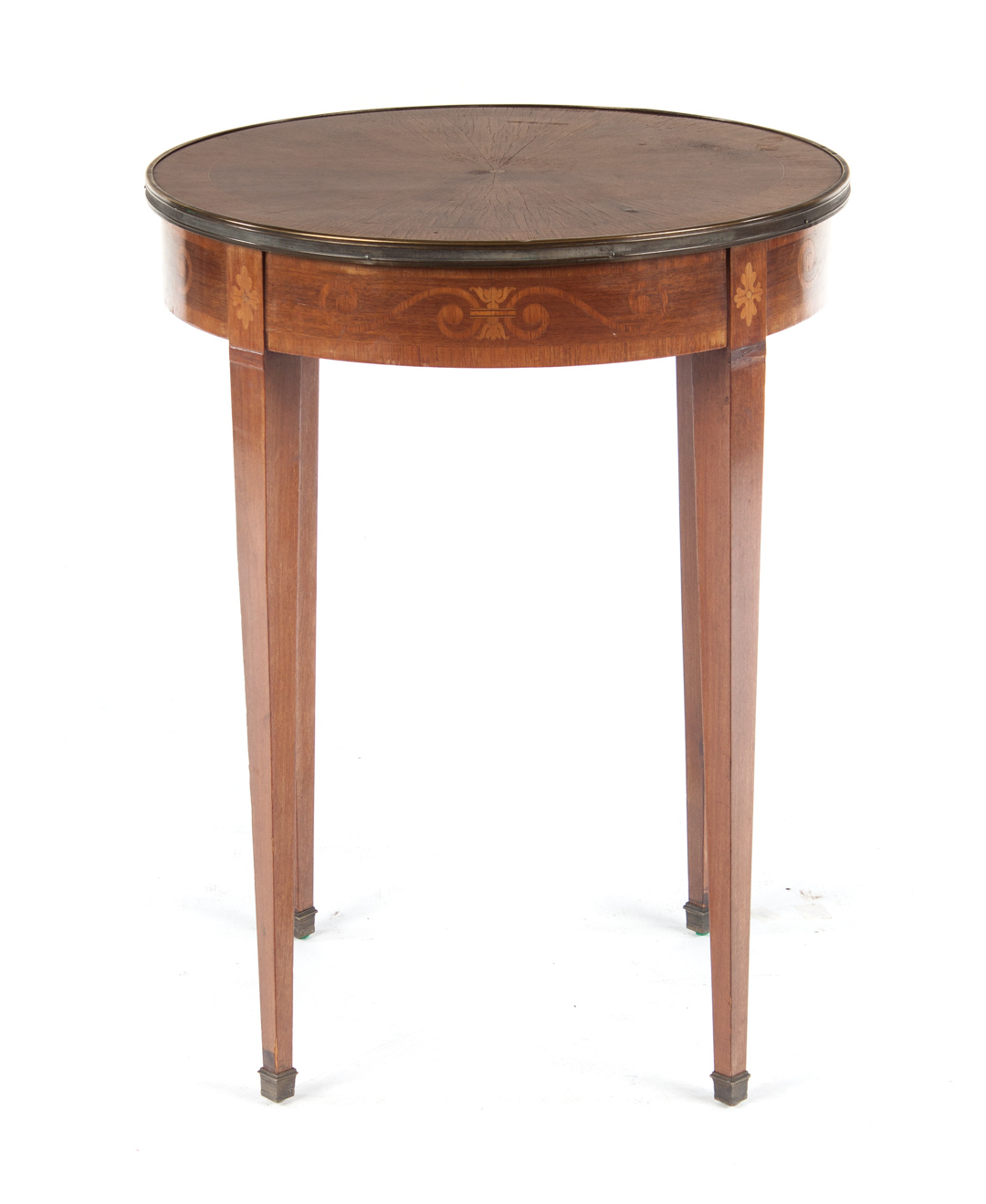 Appraisal: Directoire style mahogany side table circular top with brass edge