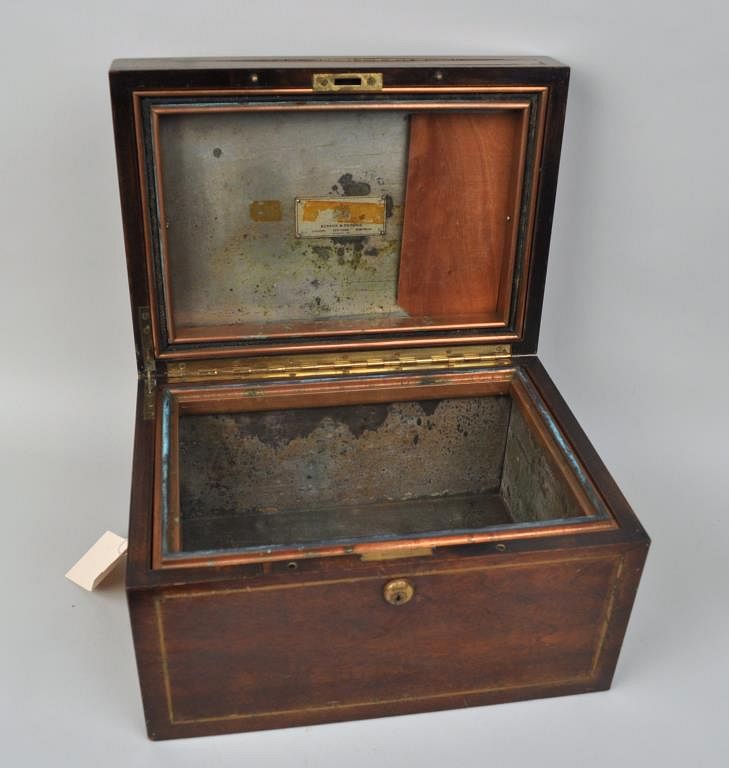 Appraisal: Benson Hedges Brass Inlaid Wooden Humidor high wide deep Finish