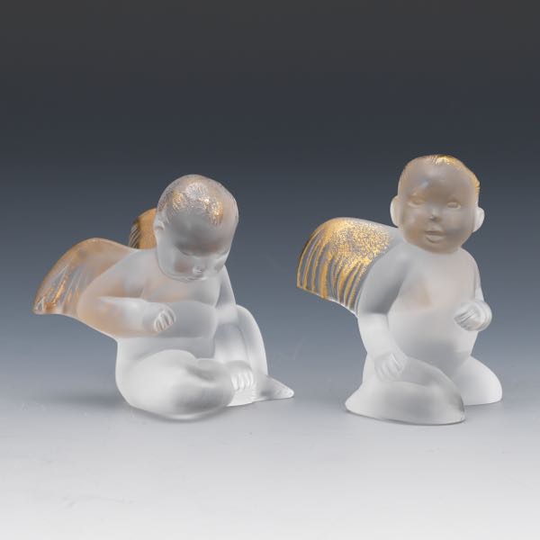 Appraisal: TWO LALIQUE FRANCE GILT FROSTED GLASS ANGELS and Clear and