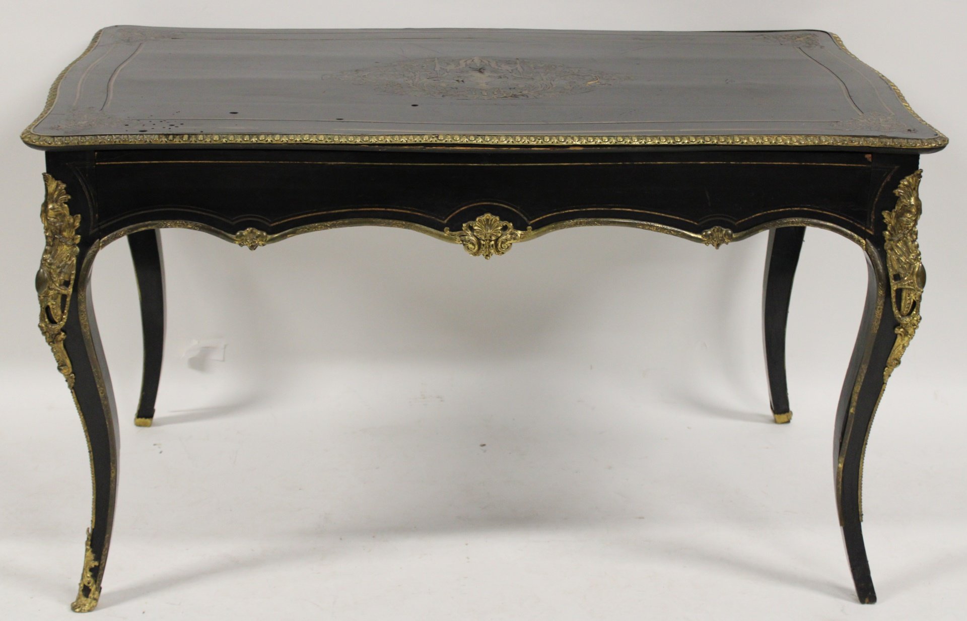 Appraisal: AN ANTIQUE EBONISED BRASS INLAID BUREAU PLAT Good age and