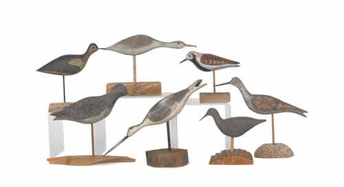 Appraisal: Seven carved and painted shorebird decoys early th c and