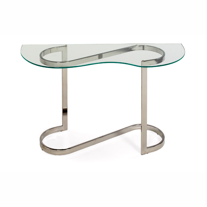 Appraisal: Milo Baughman console table attribution chrome-plated base supports a glass