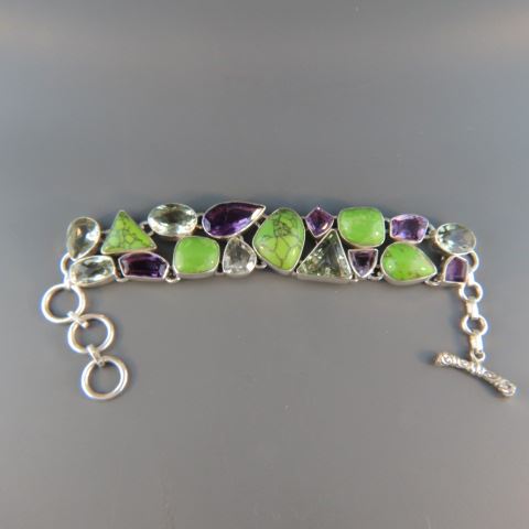 Appraisal: Gemstone Bracelet amethyst green quartz and green tourquoise in sterling