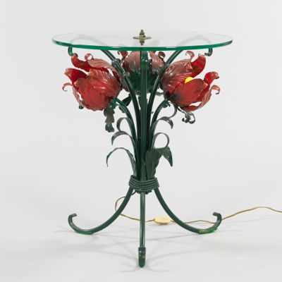 Appraisal: A Novelty Tulip Lamp Table Unusual glass top table with