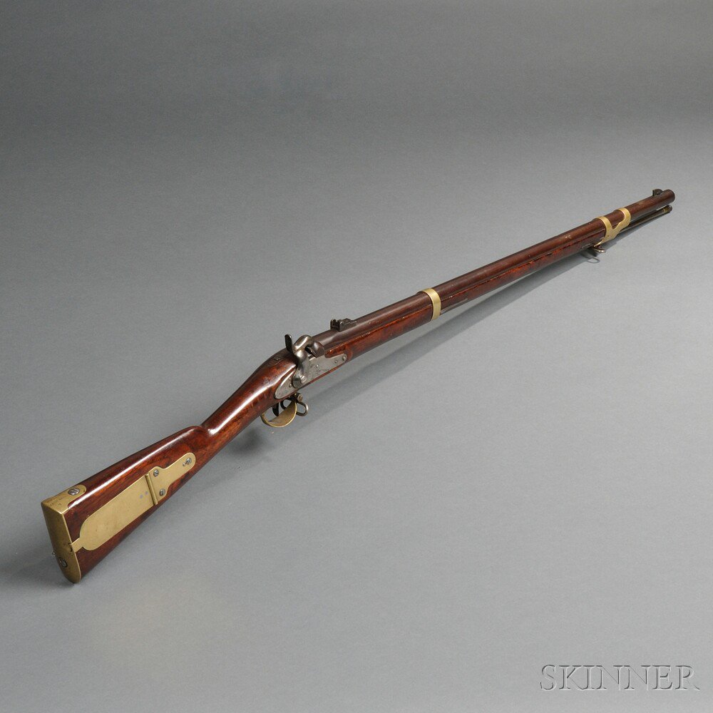 Appraisal: Model Percussion Rifle c walnut stock with brass patchbox on