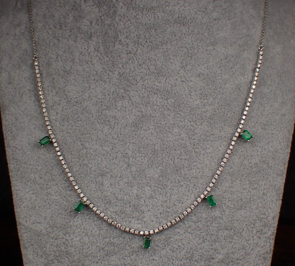 Appraisal: DIAMOND EMERALD AND FOURTEEN KARAT GOLD NECKLACE The k white