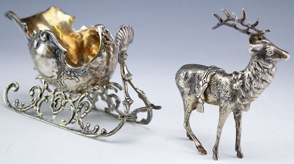 Appraisal: Victorian Era Sterling Silver Sleigh Reindeer Crafted of cast sterling