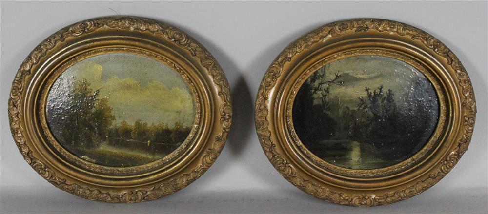 Appraisal: AMERICAN SCHOOL TH CENTURY A PAIR OF OVAL LANDSCAPES Oil