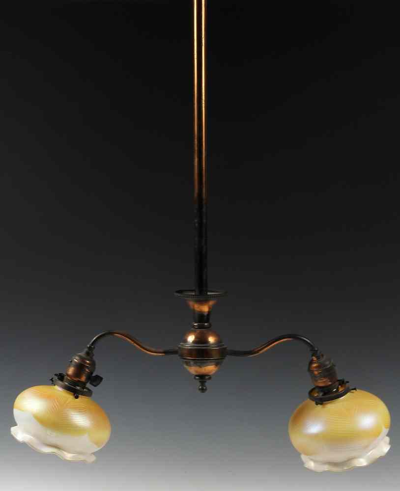 Appraisal: TWO-LIGHT ELECTRIC CHANDELIER - Circa Two Light Bronze Finish Hall