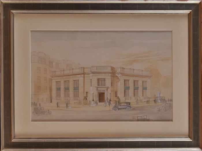 Appraisal: TH C SCHOOL LARCHMONT NATIONAL BANK Watercolor and pencil x