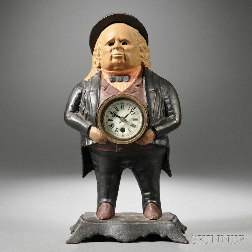 Appraisal: Cast Iron Blinking Eye Clock th century reproduction painted figure