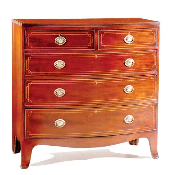 Appraisal: Georgian style inlaid mahogany bowfront chest of drawers second half