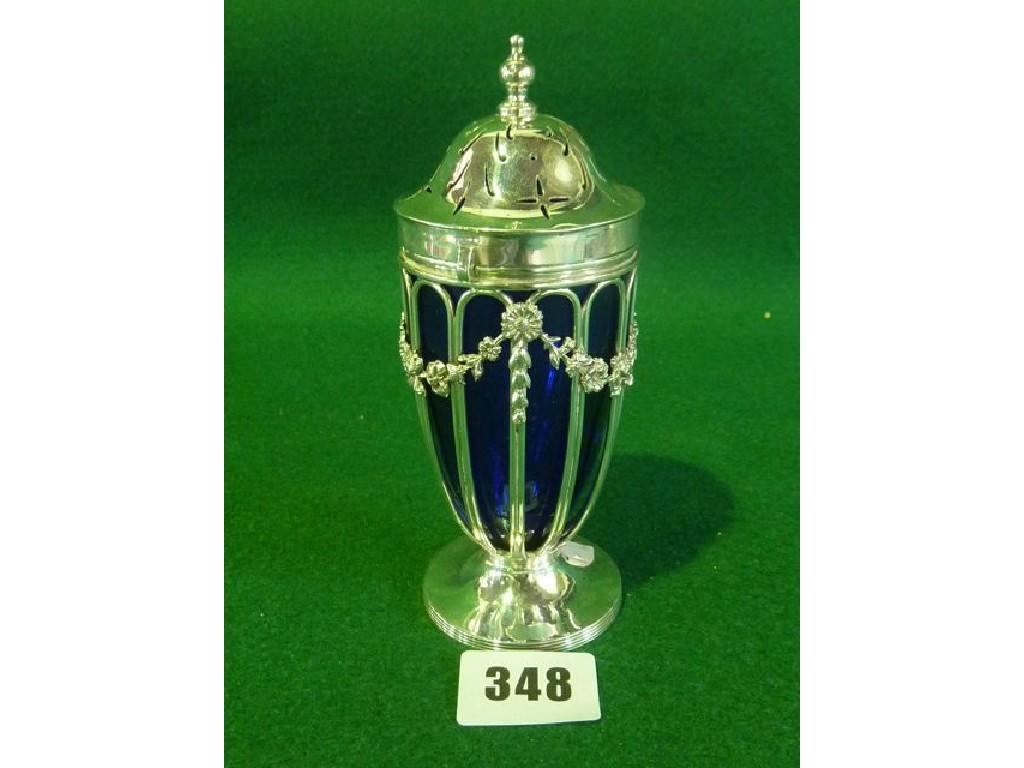 Appraisal: A silver urn shaped sugar castor with floral swags and