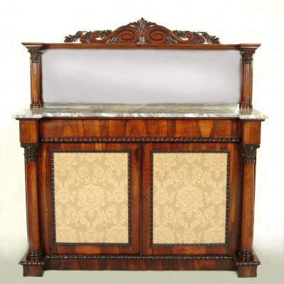 Appraisal: AN EARLY VICTORIAN ROSEWOOD CHIFFONIER of inverted breakfront form the