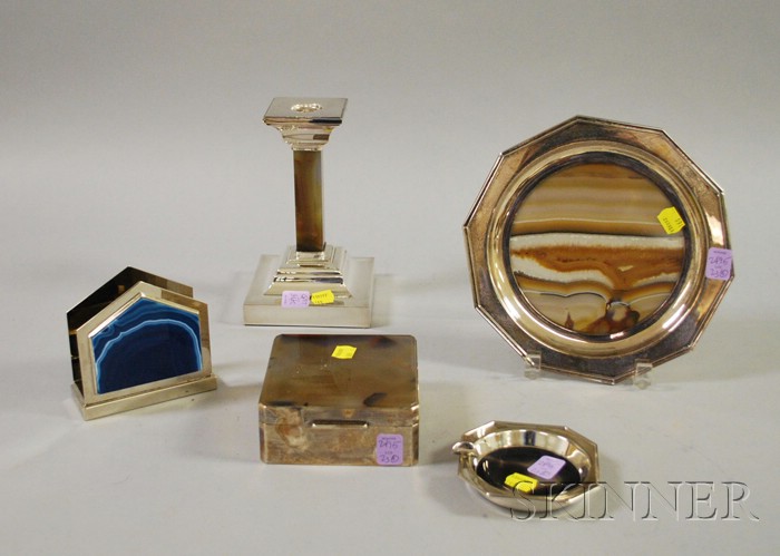 Appraisal: Five Silver Plated and Agate Table and Serving Items including