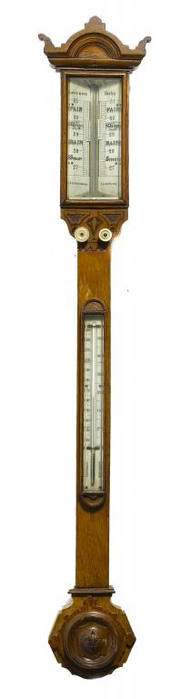 Appraisal: A VICTORIAN OAK STICK BAROMETER signed on the ivory scales