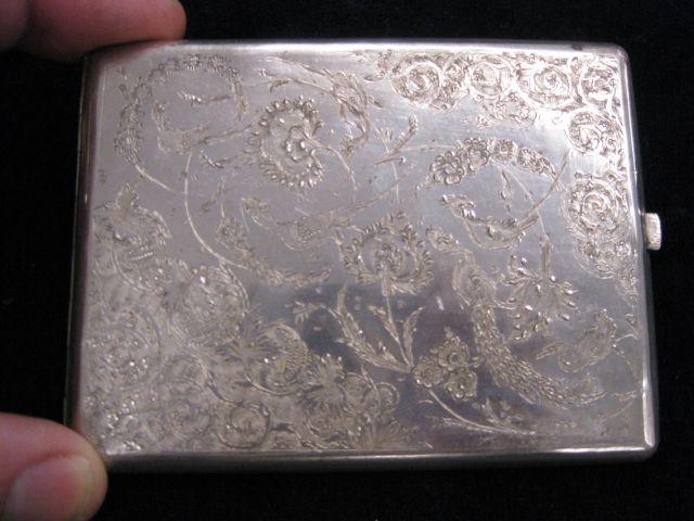 Appraisal: Persian Silver Cigarette Case elaborate engraving inserted inside Dorothy from