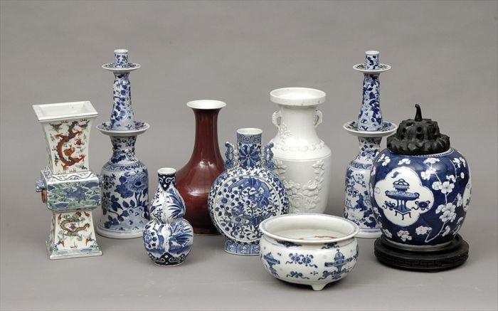 Appraisal: Assorted Chinese Blue and White Blanc-de-Chine Ox Blood and Polychrome