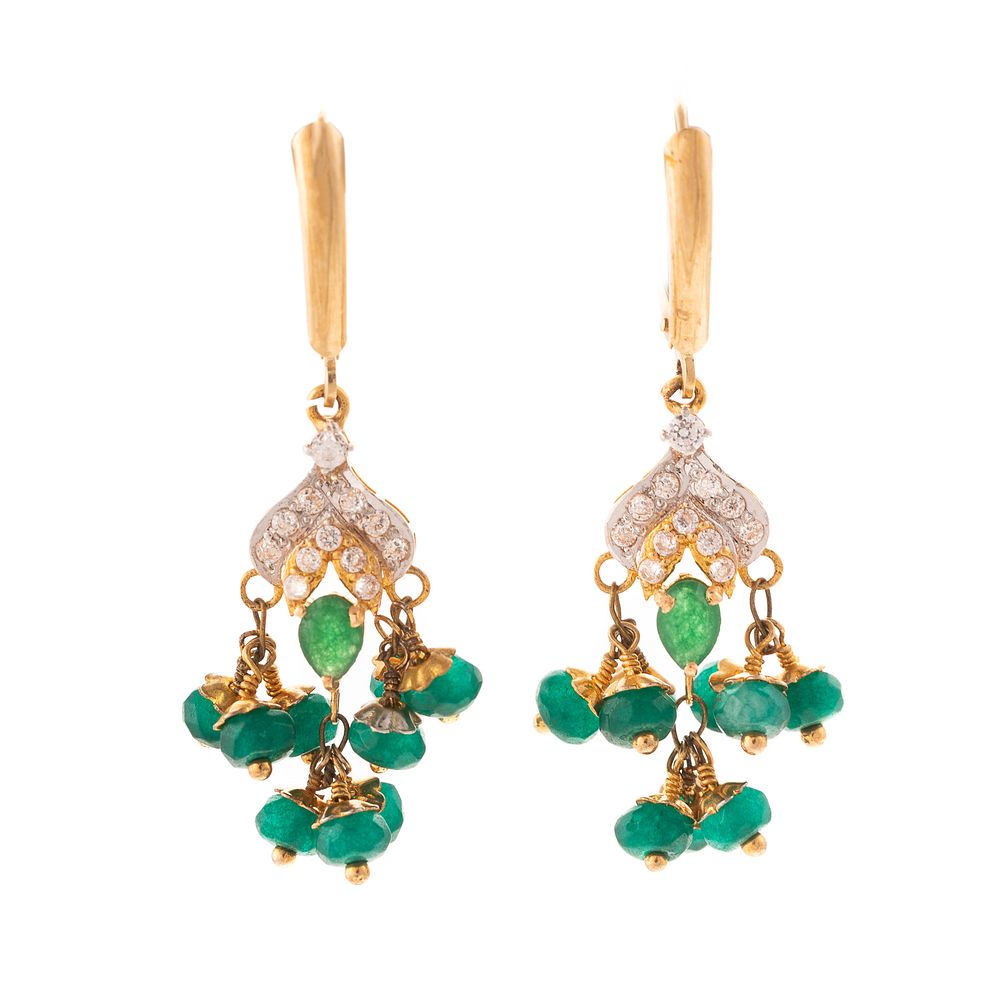 Appraisal: A Pair of K Emerald Sapphire Dangle Earrings K yellow