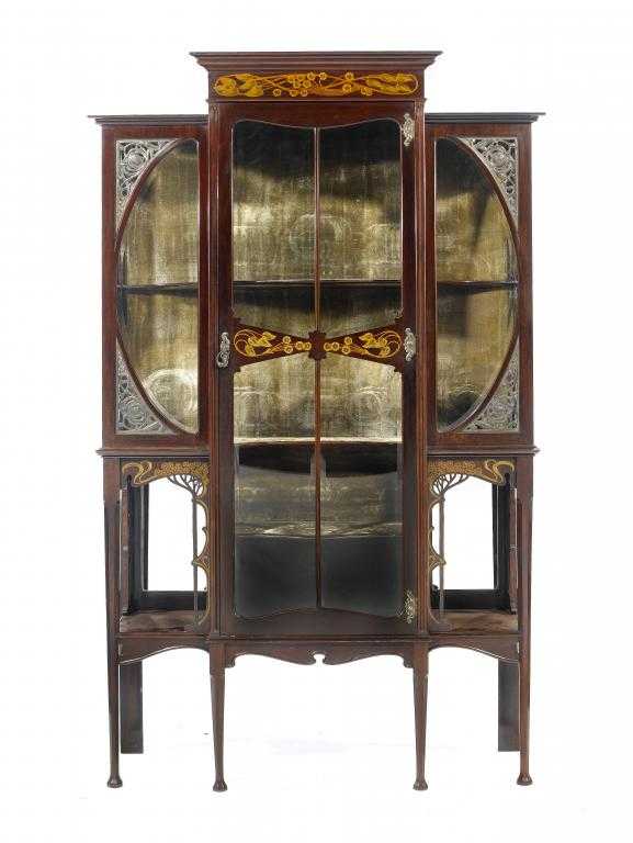 Appraisal: AN ARTS AND CRAFTS MOVEMENT MAHOGANY CHINA CABINET inlaid and