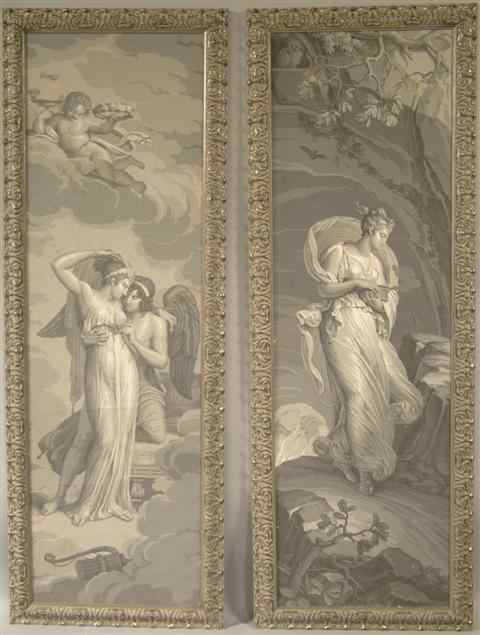 Appraisal: FRENCH TH CENTURY A PAIR OF GRISAILLE-PAINTED WALL PAPER PANELS