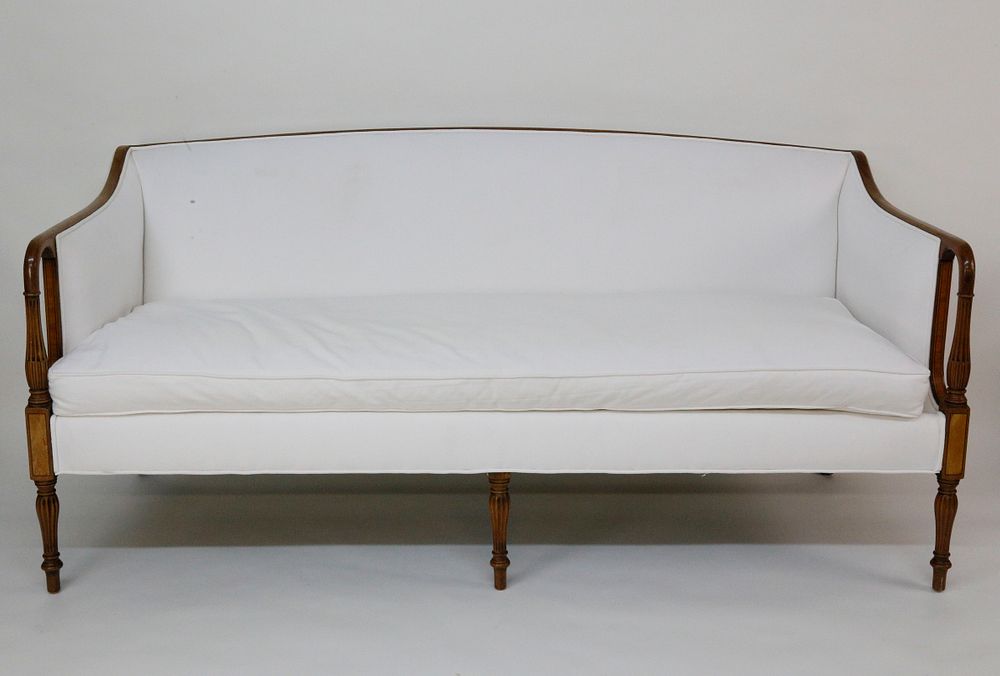 Appraisal: Federal Style White Upholstered Mahogany Sofa Federal Style White Upholstered