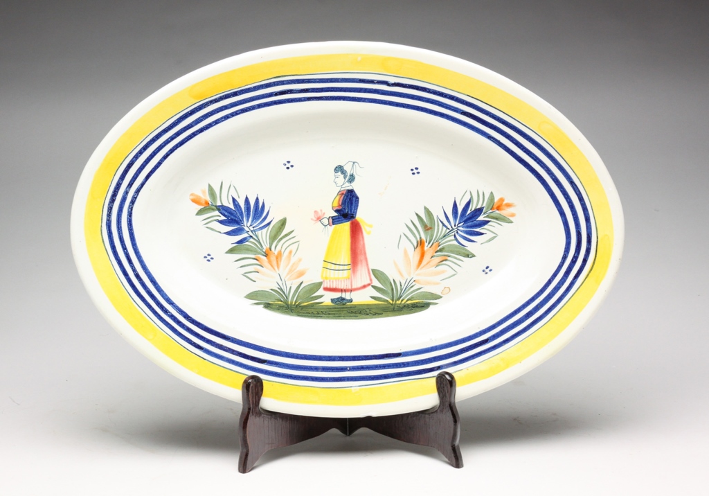 Appraisal: Mid th century Yellow and blue border with costumed lady