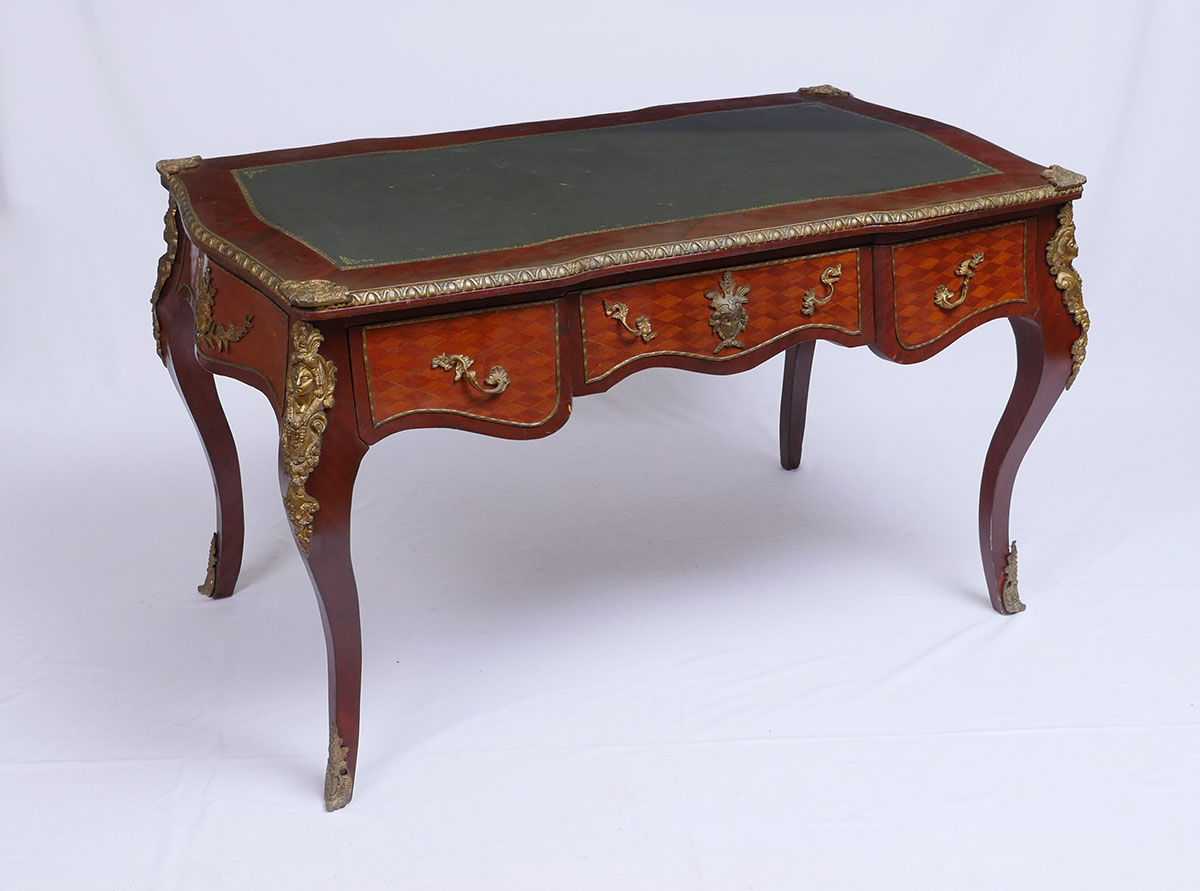 Appraisal: FRENCH LOUIS XV STYLE BUREAU PLAT Embossed inset leather top