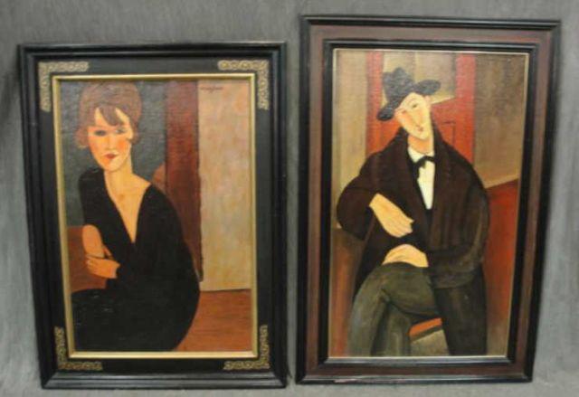 Appraisal: Modigliani Framed Reproductions on Canvas One of a seated man