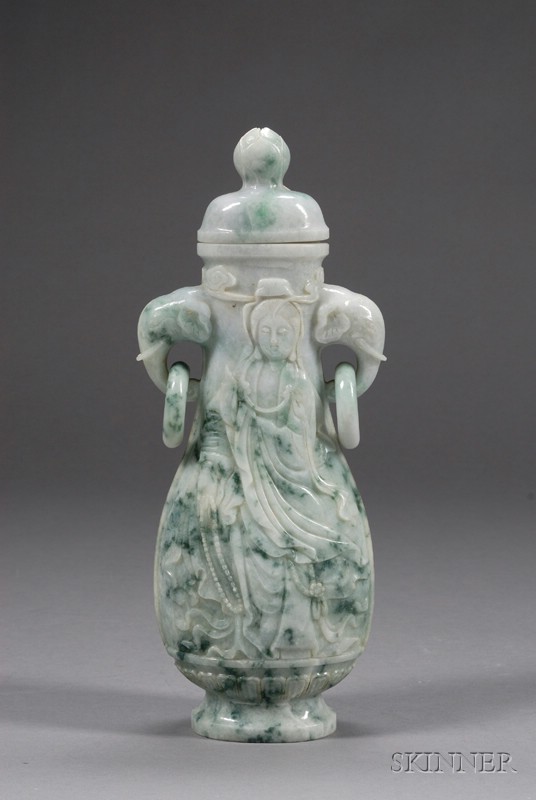 Appraisal: Jade Covered Vase China th century stone of green-gray color