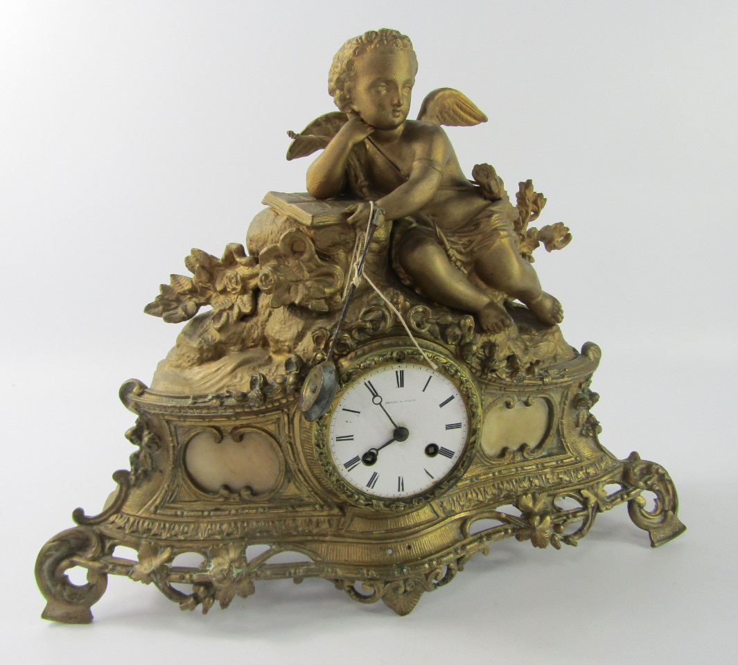 Appraisal: A Leroy a Paris gilt spelter mantel clock enamel dial