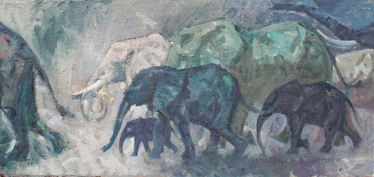 Appraisal: PROUT George American - Study of a Herd of Elephants